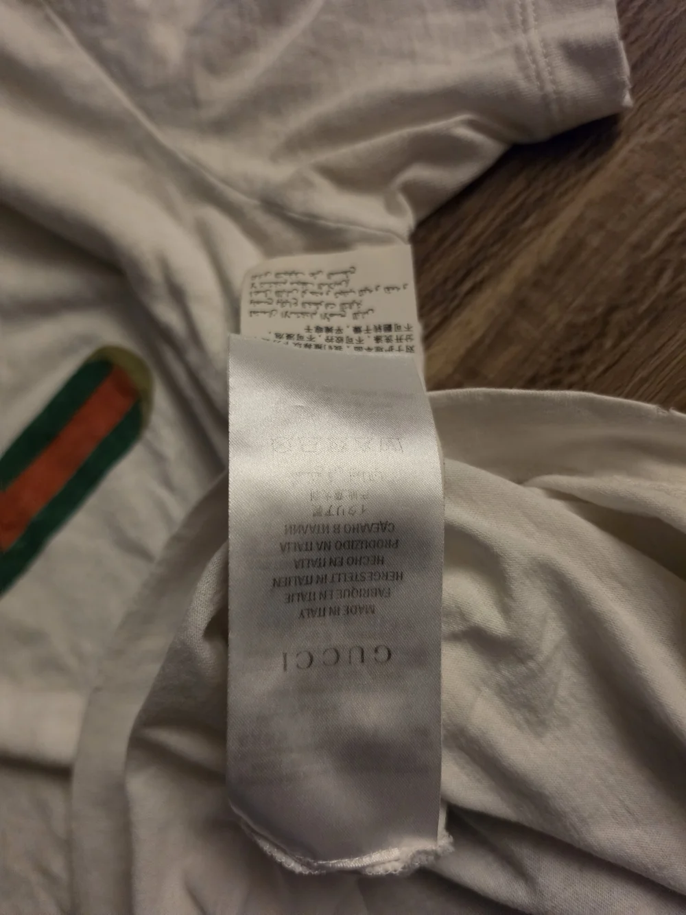 Gucci White Logo Tee with Red and Green Stripe
